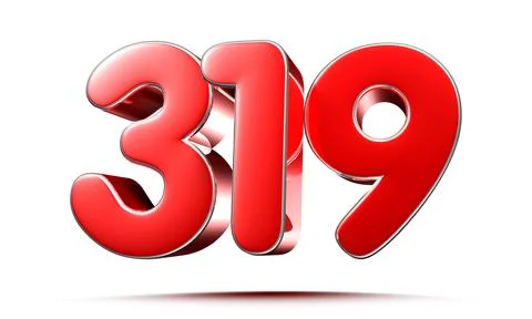 Rounded red numbers 319 on white background 3D illustration with clipping pat Stock Illustration