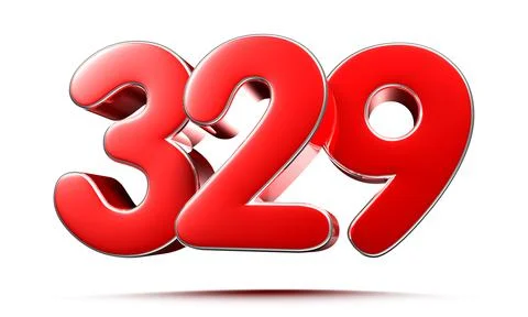 Rounded red numbers 329 on white background 3D illustration with clipping pat Stock Illustration