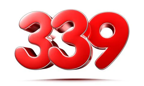 Rounded red numbers 339 on white background 3D illustration with clipping pat Stock Illustration