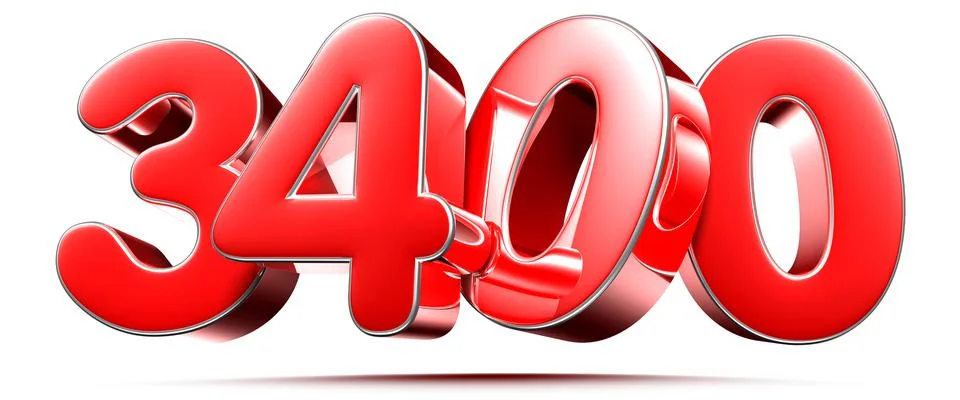 Rounded red numbers 3400 on white background 3D illustration with clipping pa イラスト素材