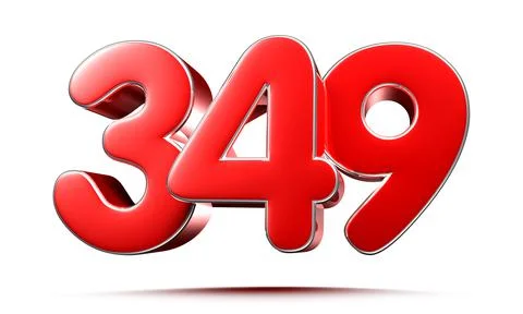 Rounded red numbers 349 on white background 3D illustration with clipping pat Stock Illustration