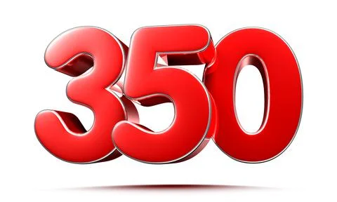 Rounded red numbers 350 on white background 3D illustration with clipping pat Stock Illustration