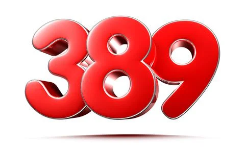 Rounded red numbers 389 on white background 3D illustration with clipping pat Stock Illustration