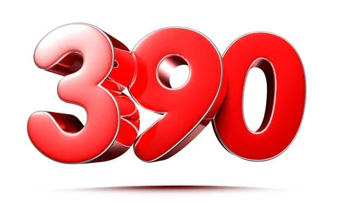 Rounded red numbers 390 on white background 3D illustration with clipping pat Stock Illustration