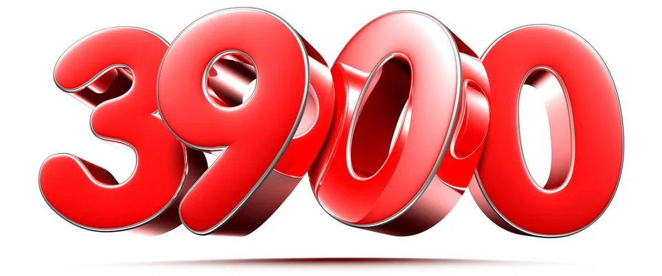 Rounded red numbers 3900 on white background 3D illustration with clipping pa イラスト素材