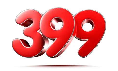 Rounded red numbers 399 on white background 3D illustration with clipping pat Stock Illustration