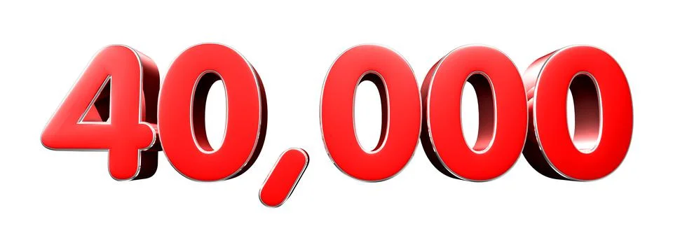 Rounded red numbers 40000 on white background 3D illustration with clipping p イラスト素材