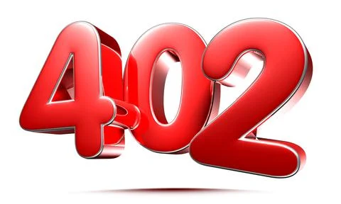 Rounded red numbers 402 on white background 3D illustration with clipping pat Stock Illustration