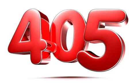 Rounded red numbers 405 on white background 3D illustration with clipping pat Illustrazione stock
