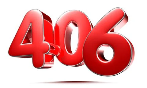 Rounded red numbers 406 on white background 3D illustration with clipping pat Stock Illustration
