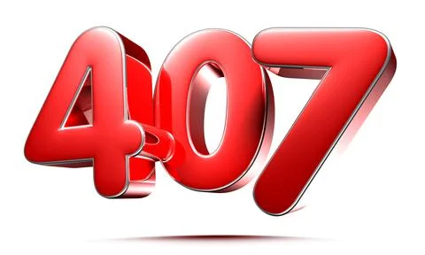 Rounded red numbers 407 on white background 3D illustration with clipping pat Stock Illustration