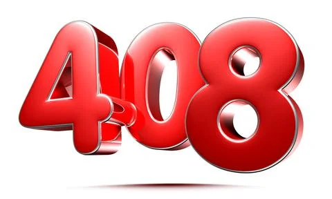 Rounded red numbers 408 on white background 3D illustration with clipping pat Stock Illustration