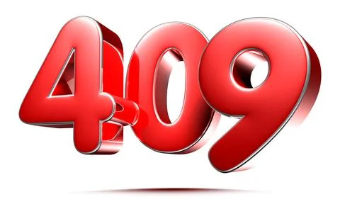Rounded red numbers 409 on white background 3D illustration with clipping pat Stock Illustration