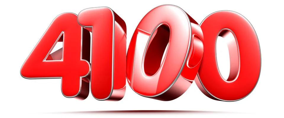 Rounded red numbers 4100 on white background 3D illustration with clipping pa Stock Illustration