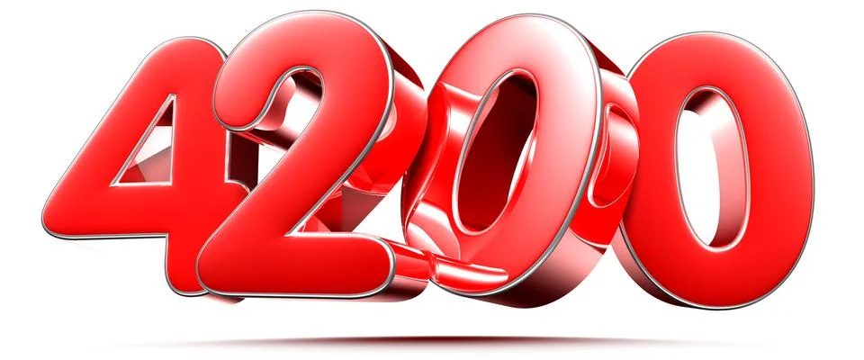 Rounded red numbers 4200 on white background 3D illustration with clipping pa イラスト素材