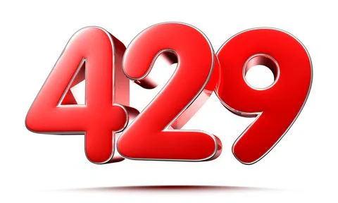 Rounded red numbers 429 on white background 3D illustration with clipping pat Stock Illustration