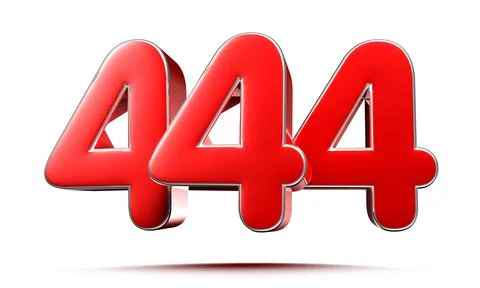 Rounded red numbers 444 on white background 3D illustration with clipping pat Stock Illustration