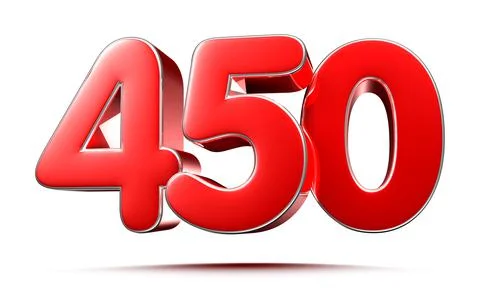 Rounded red numbers 450 on white background 3D illustration with clipping pat Stock Illustration