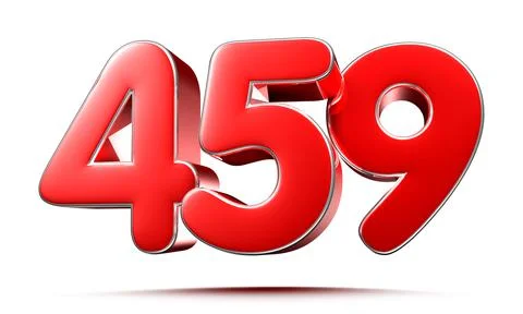 Rounded red numbers 459 on white background 3D illustration with clipping pat Stock Illustration