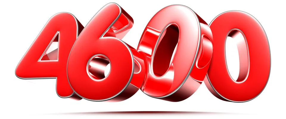 Rounded red numbers 4600 on white background 3D illustration with clipping pa イラスト素材