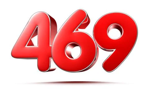 Rounded red numbers 469 on white background 3D illustration with clipping pat Stock Illustration