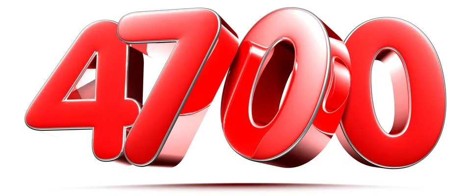 Rounded red numbers 4700 on white background 3D illustration with clipping pa イラスト素材