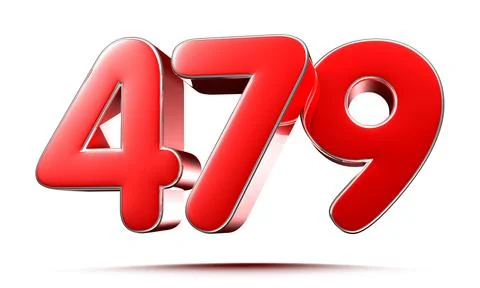 Rounded red numbers 479 on white background 3D illustration with clipping pat Stock Illustration