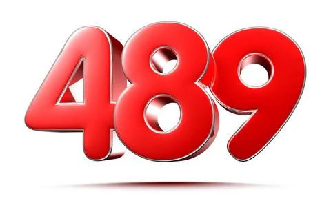 Rounded red numbers 489 on white background 3D illustration with clipping pat Stock Illustration
