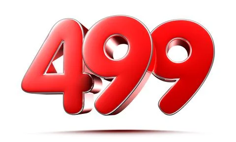 Rounded red numbers 499 on white background 3D illustration with clipping pat Stock Illustration