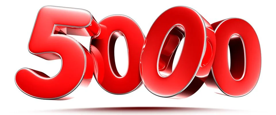 Rounded red numbers 5000 on white background 3D illustration with clipping pa Stock Illustration