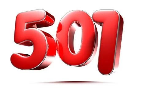 Rounded red numbers 501 on white background 3D illustration with clipping pat Stock Illustration