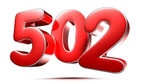 Rounded red numbers 502 on white background 3D illustration with clipping pat Illustrazione stock