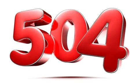 Rounded red numbers 504 on white background 3D illustration with clipping pat Stock Illustration