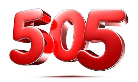 Rounded red numbers 505 on white background 3D illustration with clipping pat Stock Illustration