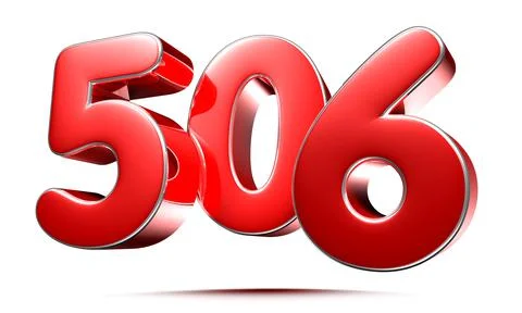 Rounded red numbers 506 on white background 3D illustration with clipping pat Stock Illustration