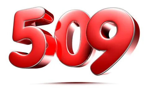 Rounded red numbers 509 on white background 3D illustration with clipping pat Stock Illustration