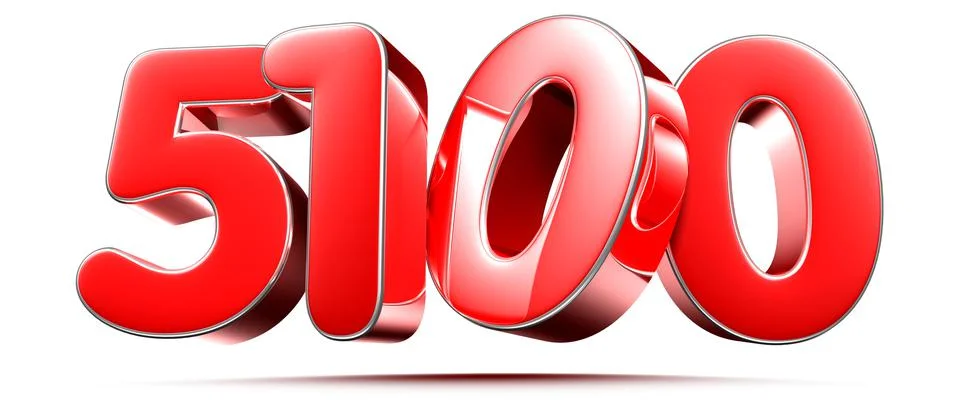 Rounded red numbers 5100 on white background 3D illustration with clipping pa イラスト素材