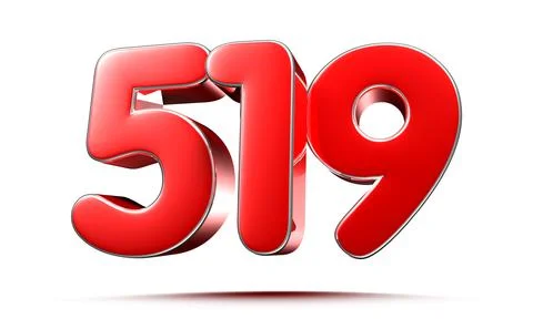 Rounded red numbers 519 on white background 3D illustration with clipping pat Stock Illustration