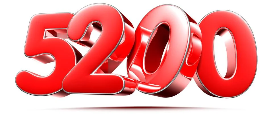 Rounded red numbers 5200 on white background 3D illustration with clipping pa イラスト素材