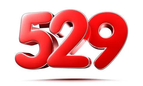 Rounded red numbers 529 on white background 3D illustration with clipping pat Stock Illustration