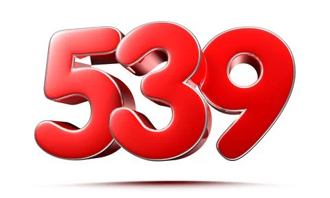 Rounded red numbers 539 on white background 3D illustration with clipping pat Stock Illustration