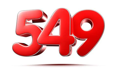 Rounded red numbers 549 on white background 3D illustration with clipping pat Stock Illustration