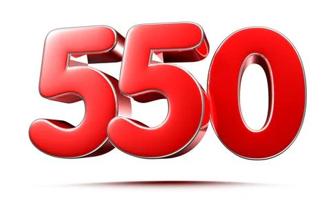 Rounded red numbers 550 on white background 3D illustration with clipping pat Stock Illustration