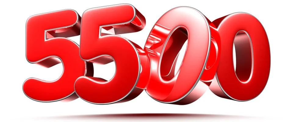 Rounded red numbers 5500 on white background 3D illustration with clipping pa Stock Illustration
