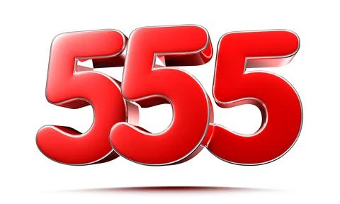 Rounded red numbers 555 on white background 3D illustration with clipping pat Stock Illustration