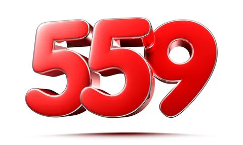 Rounded red numbers 559 on white background 3D illustration with clipping pat Stock Illustration