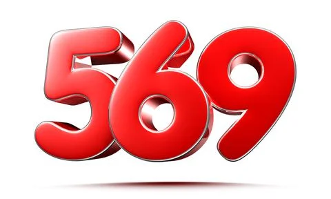 Rounded red numbers 569 on white background 3D illustration with clipping pat Stock Illustration