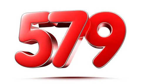 Rounded red numbers 579 on white background 3D illustration with clipping pat Stock Illustration