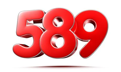 Rounded red numbers 589 on white background 3D illustration with clipping pat Stock Illustration