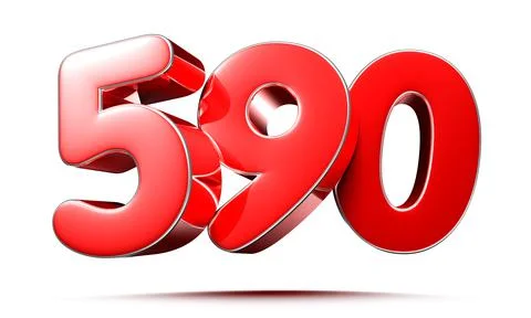 Rounded red numbers 590 on white background 3D illustration with clipping pat Stock Illustration